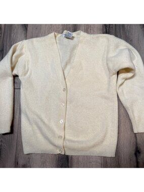 Vintage Christina Lambswool & Angora Cream Cardigan Sweater Womens M With Button